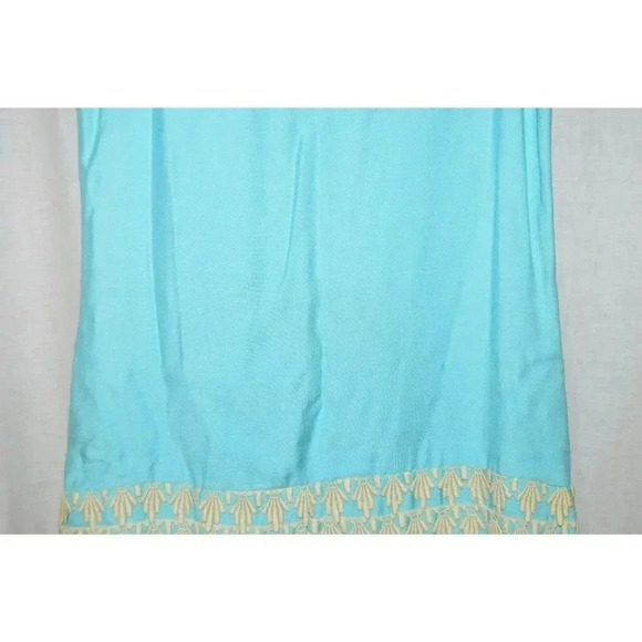 Mid Century Modern Aqua Blue Shift Dress with Lace - Picture 3 of 7